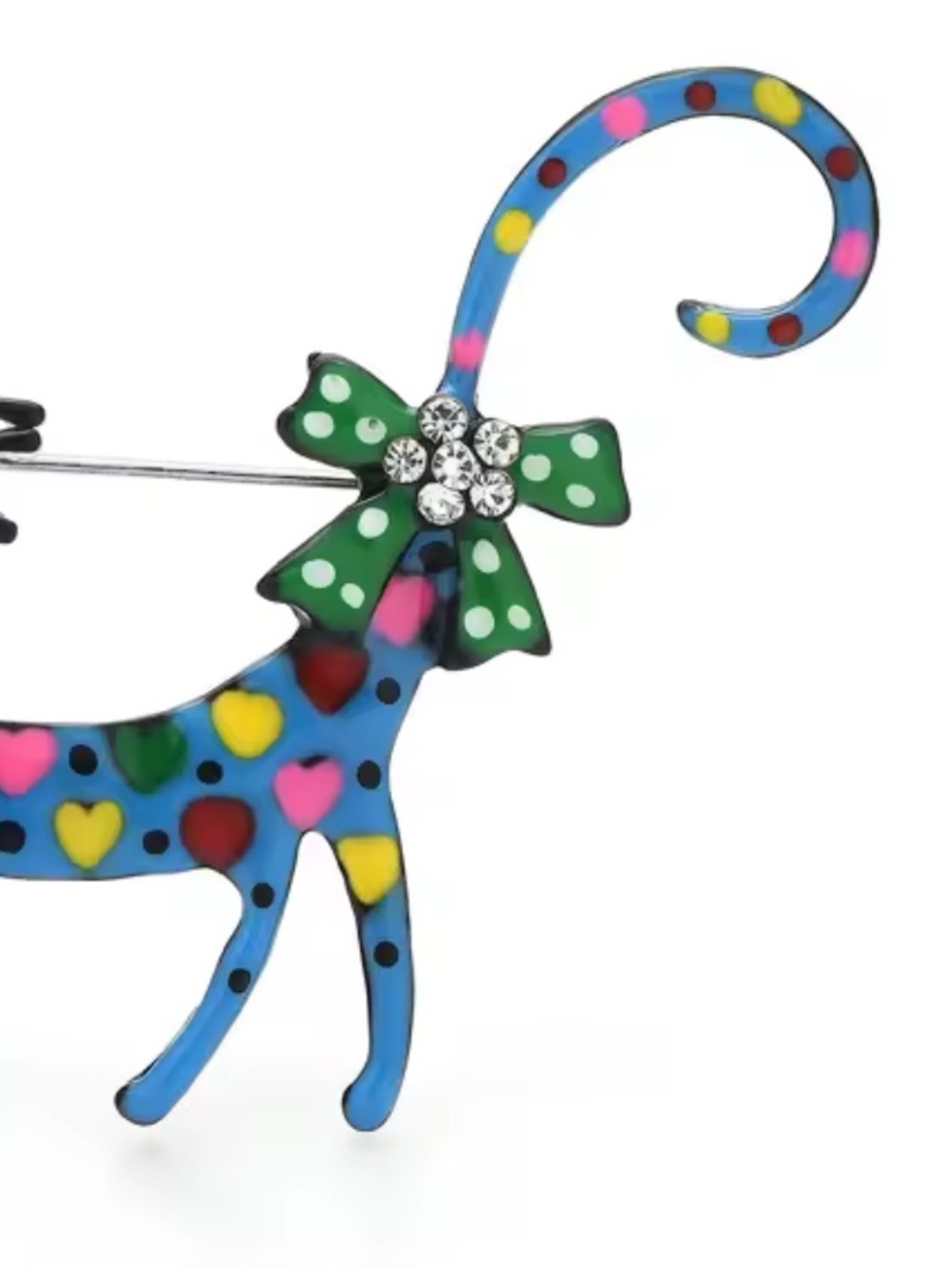 Whimsical Artistic Blue Cat Brooch - Picture 6 of 8